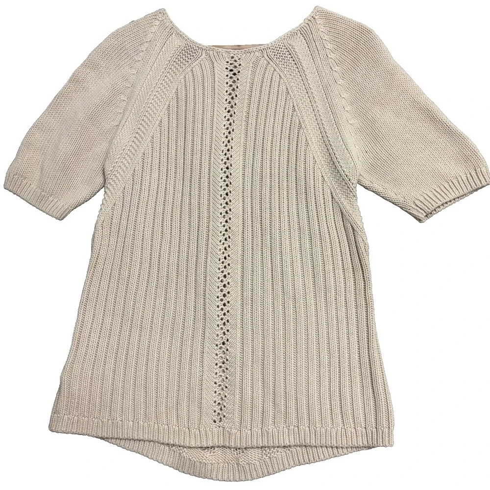 Gap Mix-Cable Sweater Womens L Beige‎ Short Sleeve Pointelle Knit Boho Cottage
